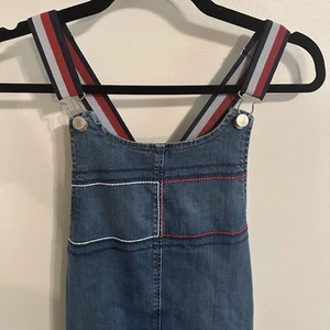 Tommy Hilfiger Girl’s Dress Sz 16 Denim Jumper Red Blue Striped Straps - Picture 1 of 4