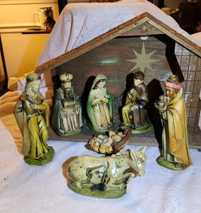 Vintage Japanische Krippe Spieluhr von Fuji spielt "Stille Nacht" 50er Jahre - Bild 1 von 17