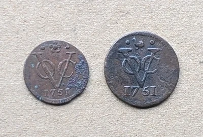 SET Nominal 1751 Half 1/2 & 1 Duit Netherlands VOC New York Penny Coin_Z202 - Image 1 of 4