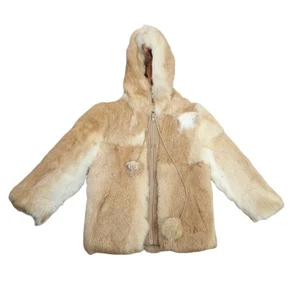 Vintage ASI Collection tan rabbit fur zip hooded jacket Girls 5 - Picture 1 of 8