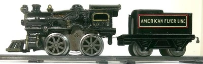 American Flyer #10 Cast Iron 0-4-0 Wind-Up Steam Locomotive w/ #120 Black Tender - Image 1 of 4