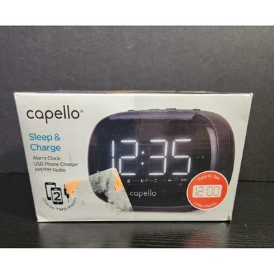 Capello Sleep & Charge Alarm Clock Dual USB Phone Charger AM/FM Radio open box - Image 1 of 4