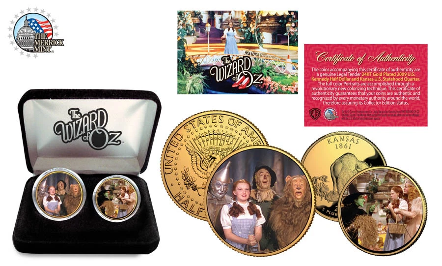 THE WIZARD OF OZ 24K Gold USA 2 Coin Set Half Dollar Quarter Certified Gift Box - Image 1 of 1