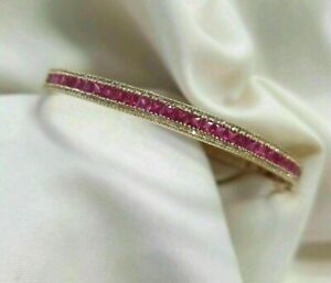 5Ct Princess Cut Ruby Lab-Created Women Bangle Bracelet 14K Yellow Gold Plated