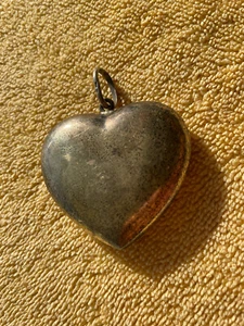 925 Antique Sterling Silver Heart Pendant  Necklace Austrian Art Deco Large! - Picture 1 of 6