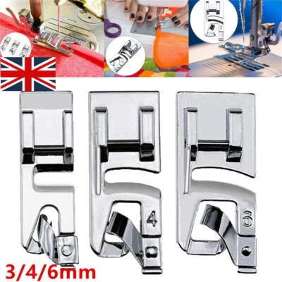 3x Rolled Hem Presser Foot Snap For Brother Singer' Janome Sewing Machine UK - Image 1 of 4