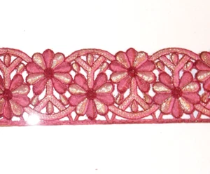 WEIN ROSA & GOLD bestickte Borte Zopfband Festival Boho Applikation - Bild 1 von 1