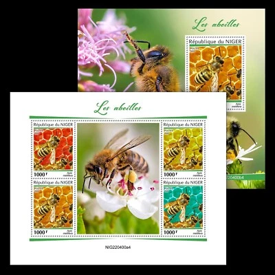 Estampillas de abejas insectos MNH 2022 Níger M/S + S/S Foto 1 de 3