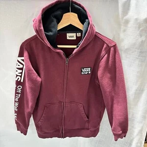Vans Youth Logo Front Zip Hoodie - Size Medium - Maroon/White - Picture 1 of 5
