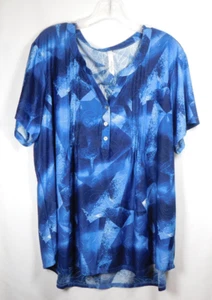 NY Collection Women's Multi Blues V Neckline w/3 Buttons Pullover Size 3X - Picture 1 of 3