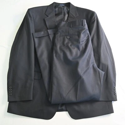 Stafford 46L 38x32 Navy Blue Herringbone 100% Wool Mens Jacket Pants Suit - Image 1 of 4