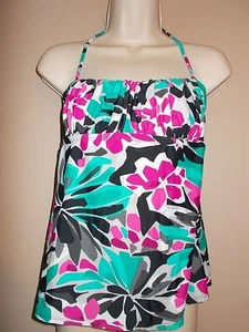 Elle Womens Size M Multi-Color Floral Tankini Top Strap or Strapless Remove Pads - Picture 1 of 5