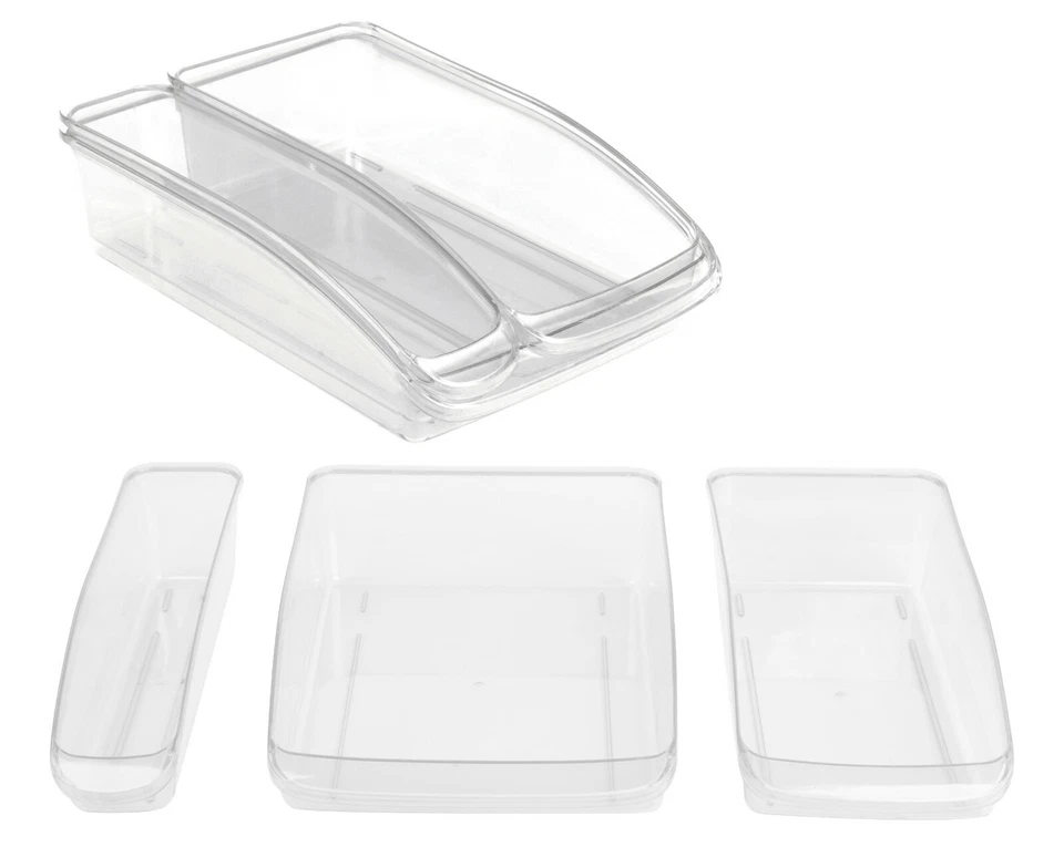 Clear Plastic Fridge Organiser Cupboard Fruit Veg Rack Box Storage Holder Tray - Image 1 of 1