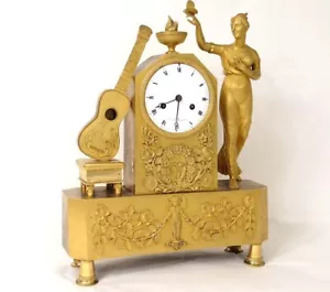 Pendulum Bronze Golden Woman Vestal Butterfly Guitar Leroy Empire Clock Xixè - Picture 1 of 1