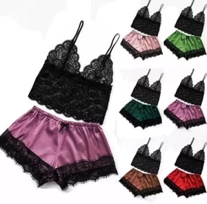 Lingerie Pajama Set Shorts Underwear Soft Lace Bodysuit Sexy Ladies Nightwear - Picture 1 of 66