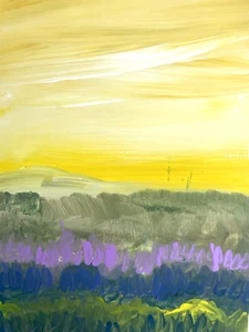 Rita Valletta Original Painting English Meadows Landscape Lavender Fields D11 - Picture 1 of 9