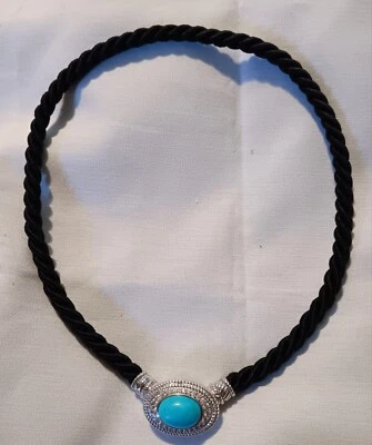 COLLAR JUDITH RIPKA 925 TURQUESA CIRCONITA CÚBICA POTENCIADOR CON CORDÓN NEGRO 18” (120) Foto 1 de 4