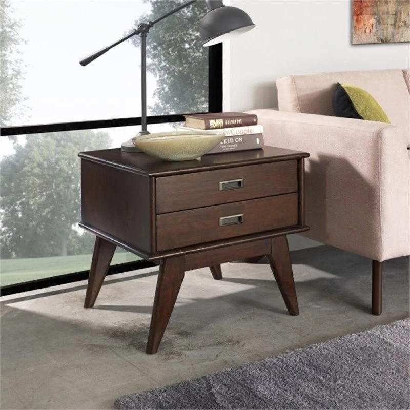 Draper Mid Century Solid Hardwood Side Table Medium Auburn Brown