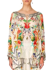 Camilla Ms Maiko Raglan Sleeve Blouse One Size White Floral Silk Cranes - Picture 1 of 7