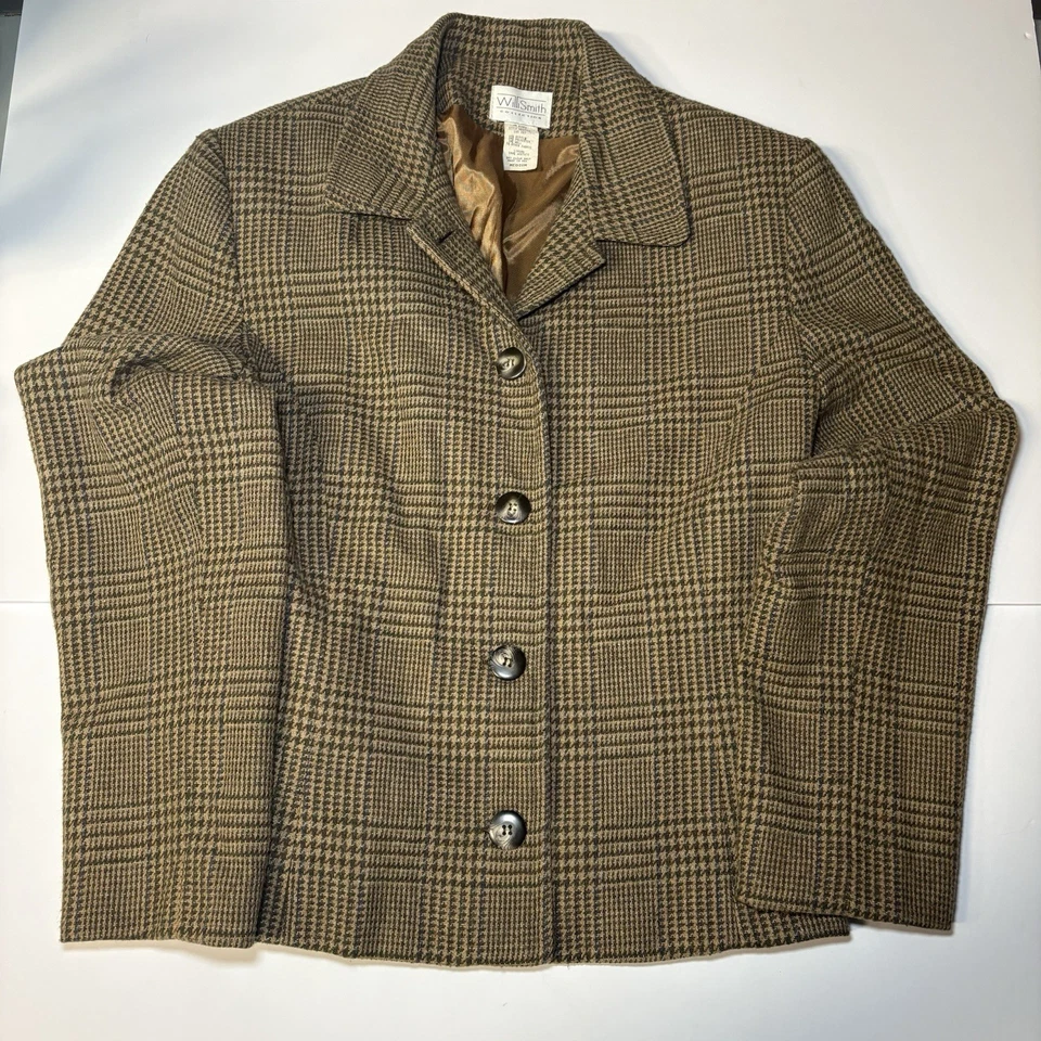Chaqueta Blazer Vintage Willi Smith Mujer Pata de Gallo Beige Multicolor EE. UU. MEDIANA Foto 1 de 4