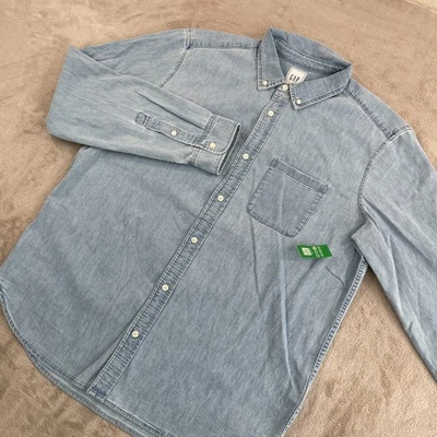 Camisa Denim GAP Hombres Grande Bolsillo Índigo Claro Manga Larga Preppy Nueva con Etiquetas $70 Foto 1 de 4