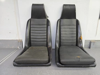 USED PAIR ORIGINAL PORSCHE 914 914-6 BLACK VINYL BASKETWEAVE BUCKET SEATS #40 - Image 1 of 4