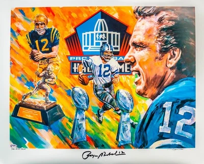 Roger Staubach & Doug West Auto 28x25 HOF Litho Artist Proof 21/50 PSA AI85388 - Image 1 of 4