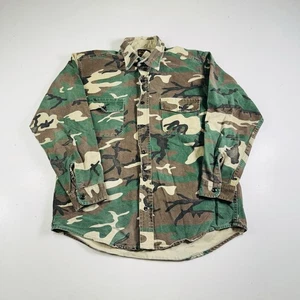 Vintage 90s Deerskin Camo Button Up Shirt Mens Large Green Brown Hunting - Picture 1 of 7