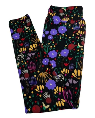 Leggings LuLaRoe OS Talla Única Floral NEGRO MODERNO Colorido Diente de León Envío RÁPIDO Foto 1 de 4