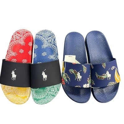NUEVO CON ETIQUETAS Polo Ralph Lauren Para hombres Estampado Bandana Tropical Floral Informal Sandalias Deslizables Foto 1 de 4