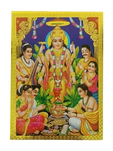 Gold Foil Embossed Hindu God Picture * SATYANARAYANA * Approx. 13.1 x 18.1 cm - Picture 1 of 3