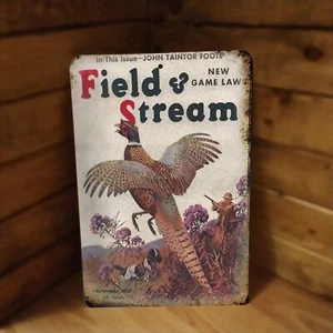 1937 Field & Stream Pheasant Hunting Cover Antique Look Metal Poster Sign NEW - Picture 1 of 2