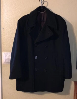 John Weitz Forstmann Wool Pea Coat Men Size 46 Black Jacket - Image 1 of 4