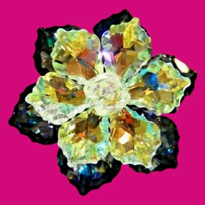 Broche Flor Vitrail Cristal Brillante IRIDISCENTE Arco Iris AB Negro Pin Baile de graduación J6 - Imagen 1 de 5