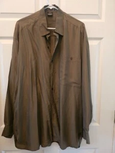 Vintage 80s Mens 100% Silk Club Button Up Shirt Olive Green Size Large - Picture 1 of 7