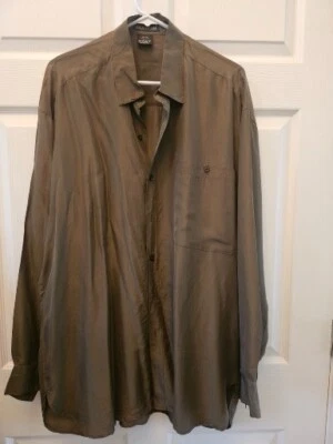 Camisa vintage años 80 para hombre 100 % seda club abotonada verde oliva talla grande Foto 1 de 4