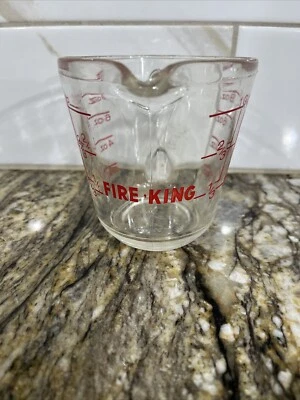 Fire King Anchor Hocking 8 oz Glass Measuring Cup 1 Cup Red Graphics  🇺🇸 - Image 1 of 4