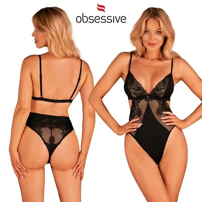 Obsessive Black Maderris Teddy XS/S/M/L/2XL Body in Pizzo Nero Schiena Scoperta - Immagine 1 di 4
