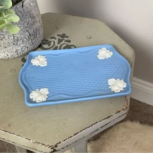 Vintage Wedgewood inspiriert Keramik blau & weiß viktorianisch Blumen Schmuck Tablett - Bild 1 von 3
