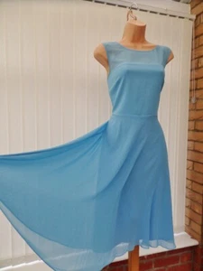 GINA BACCONI CORNFLOWER BLUE SHEER CHIFFON 50'S MIDI COCKTAIL DRESS 12 £290 ONCE - Picture 1 of 13