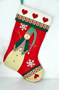 Christmas Stocking Embroidered Snowman Applique Heart Snowman 16" - Picture 1 of 2