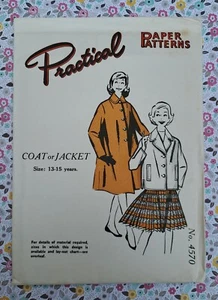 50s Practical Paper Vintage Sewing Dress Pattern Girls Coat 13-15 Yrs - Picture 1 of 2