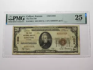 $20 1929 Collyer Kansas KS National Currency Bank Note Bill Ch. #11855 VF25 PMG - Picture 1 of 5