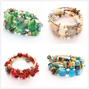 Natural Stone Lava Healing Chakra Tube Bracelet Bangle Womens Jewellery - Picture 1 of 8