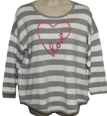 Suéter Philosophy Gris/Blanco Rayas Mujer 1X Rosa Corazón Día de San Valentín Nuevo con Etiquetas Foto 1 de 4