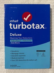 TurboTax Deluxe Federal Returns Federal E-File State Returns 2020 CD/téléchargement - Photo 1/2