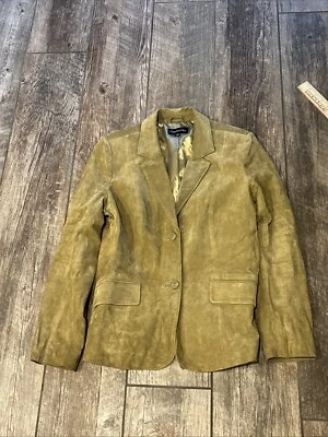 Chaqueta Blazer Chadwick’s Talla 14 Mujer’s Color Mostaza Gamuza Cuero Abotonada Foto 1 de 4