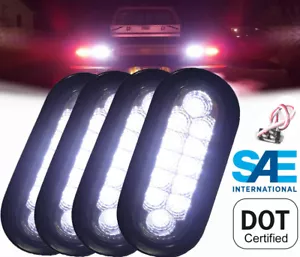 4 + Bright WHITE Oval Back-up Reverse Fog LED Light w Grommet Plug TRUCK TRAILER - Picture 1 of 8