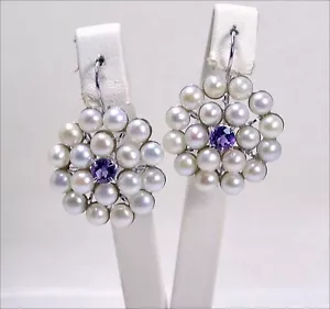 ORECCHINI IN ARGENTO 925 CON PERLE BIANCHE E AMETISTA AGHT 0366 - Foto 1 di 3