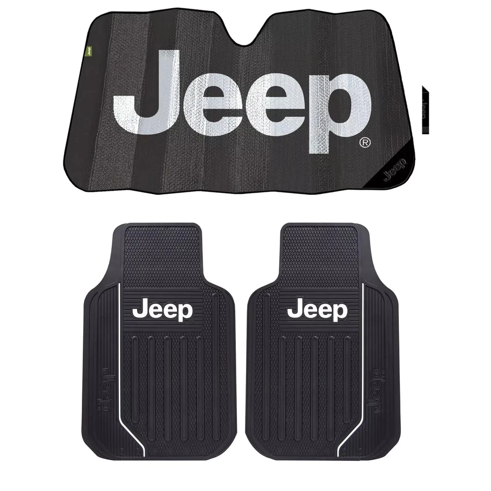 Nuevos tapetes delanteros de goma para todo tipo de clima Jeep Classic Logo 2 piezas y parasol automático Foto 1 de 1